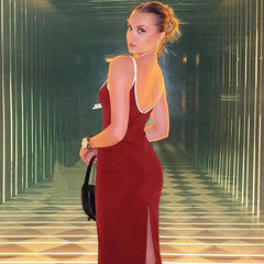 Contrast Trim Spaghetti Strap Body-con Midi Dress