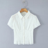 Plaid Short Sleeve Lapel Collar Top