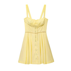 Back Lace Up Thick Strap Buttoned Mini Dress