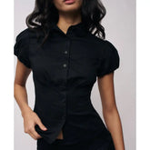 Button Down Lapel Top - Polka Dot Slim Fit