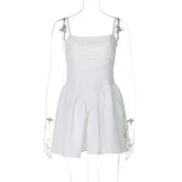 Embroidered Strap Pleated Mini Dress