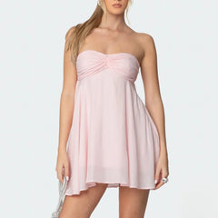 Pink Bandeau Scarf Mini Dress - Floral A-Line