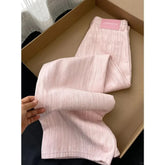 Pink Striped Wide-leg Jeans