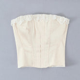 Lace Trim Beige Corset Top