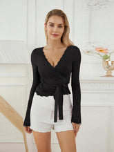 Lace Trim Cross Tie Ballet Wrap Top