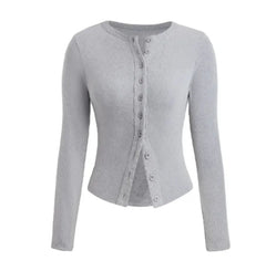 Ribbed Button Long Sleeve Top - Y2K Aesthetic