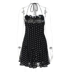 Black Polka Dot Halter Mini Dress