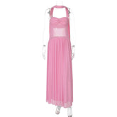 Pink Strapless Mesh Pachwork Long Scarf Maxi Dress