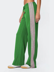 Drawstring Side Stripes Wide Leg Pants with Pockets