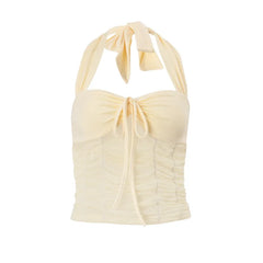 Ruffle Yellow Halter Crop Top And Mini Skirt Matching Set