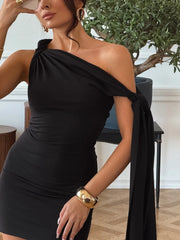 Bandage One Shoulder Tie Up Mini Dress