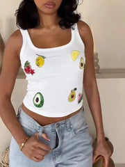 Patchwork Sequins White Tank Top