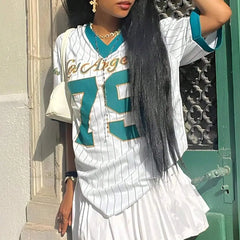 Los Angeles Letter Print V-Neck Jerseys Sport T-Shirt