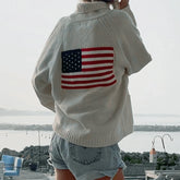 American Flag Cardigan - Loose Fit V-Neck Knit