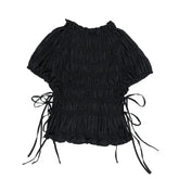 Ruched Short Sleeve Tie Up Top