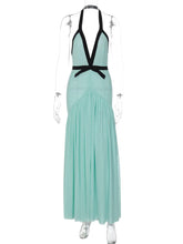 Contrast Trim Blue V-Neck Maxi Dress