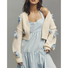 3D Bow Decor Cropped Cardigan