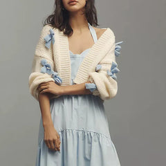 3D Bow Decor Cropped Cardigan
