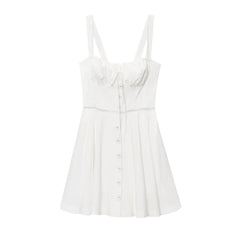 Back Lace Up Thick Strap Buttoned Mini Dress