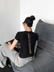 Back Cut Out Braided T-shirt