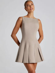 A-line Pleated Open Back Mini Dress