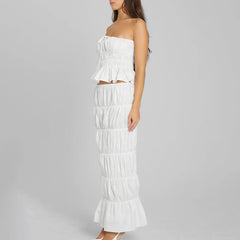 Ruched Strapless Crop Top Maxi Skirts Trim