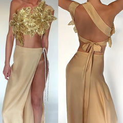 3D Layered Flower Rhinestone Bra Bow Tied Top