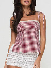 Red Plaid Bow Tie Cami Top