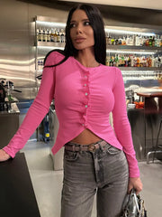 Round Neck Buttoned Crop Top