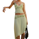 Printed V-Neck Cami & Skirt Set �Ruffle Midi Look