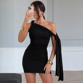 Bandage One Shoulder Tie Up Mini Dress