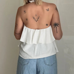 Halter 3D Flower Layered Ruffles Top
