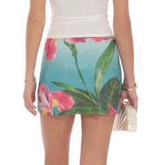 Beach Print Sequined Mini Skirt