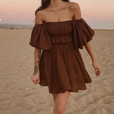 Off-shoulder Ruched A-line Mini Dress - Bohemian Regular Fit