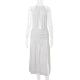 Deep Open Back Sheer Halter Maxi Dress
