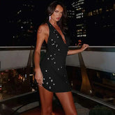 Crystal Beading Halter Mini Dress
