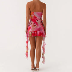 Ruffles Printed Tube Mini Dress