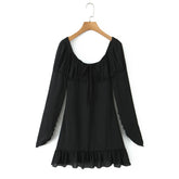 Long Sleeve Square Neck Ruched Bust Mini Dress
