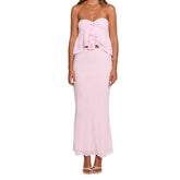 Pink Ruffle Tube Top And Maxi Skirt Set
