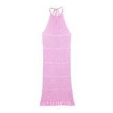 Pink Knitted Ruffles Mini Dress