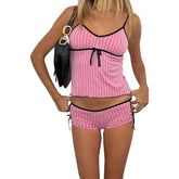 Pink Dotted Print Cami Top And Shorts Set