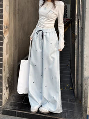 Blue Bow Striped Drawstring Track Pants