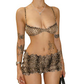 Leopard Print Ruffles Cami Bra Top and Shorts Set