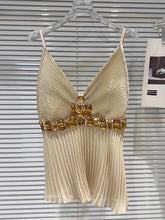 Beaded V-Neck Pleated Top