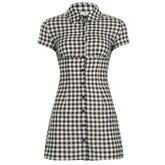 Plaid Collar Buttoned Mini Dress