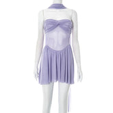 Mesh Strapless Scarf Mini Dress