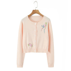 Apricot Embroidery Knit Cardigan