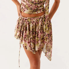 Animal Print Ruffled Low Rise Short Skirt