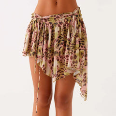 Animal Print Ruffled Low Rise Short Skirt
