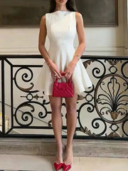 Solid O Neck Sleeveless A-line Mini Dress